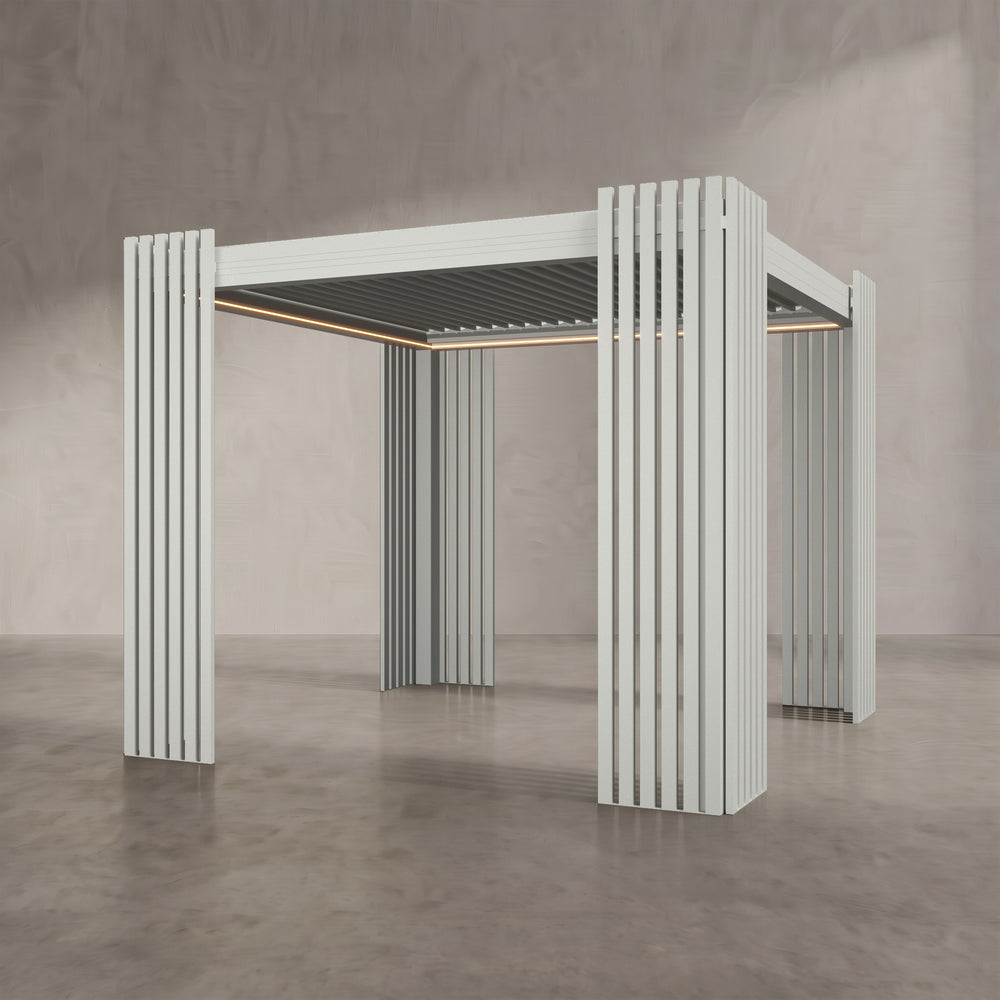 Light Stone 3m x 3m Aluminium Pergola with Corner Slat Battens