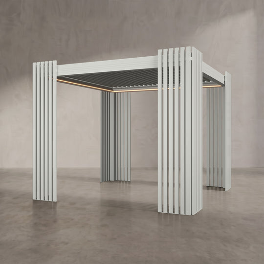 Light Stone 3m x 3m Aluminium Pergola with Corner Slat Battens