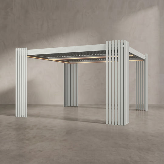 Light Stone 4m x 4m Aluminium Pergola with Corner Slat Battens