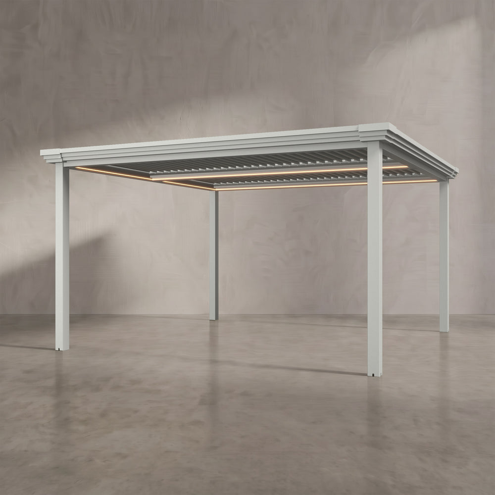 Light Stone 4m x 4m Aluminium Pergola with Modern Coving