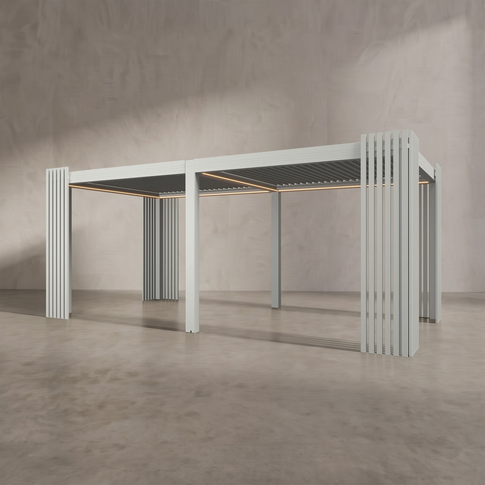 Light Stone 6m x 3m Aluminium Pergola with Corner Slat Battens