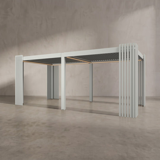 Light Stone 6m x 3m Aluminium Pergola with Corner Slat Battens