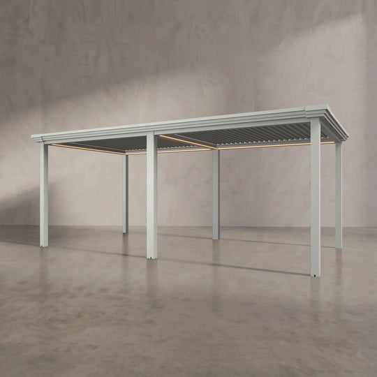 Light Stone 6m x 3m Aluminium Pergola with Modern Coving