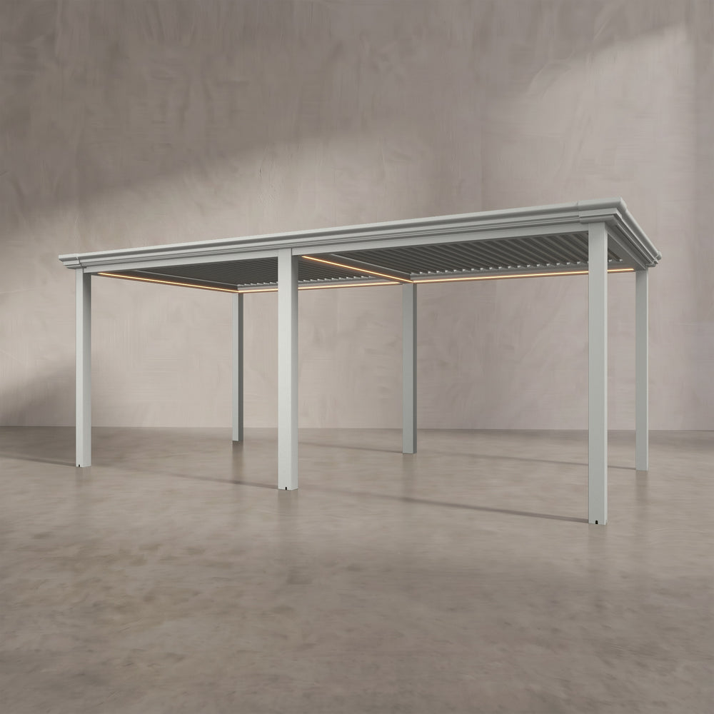 Light Stone 6m x 3m Aluminium Pergola with Traditional Coving