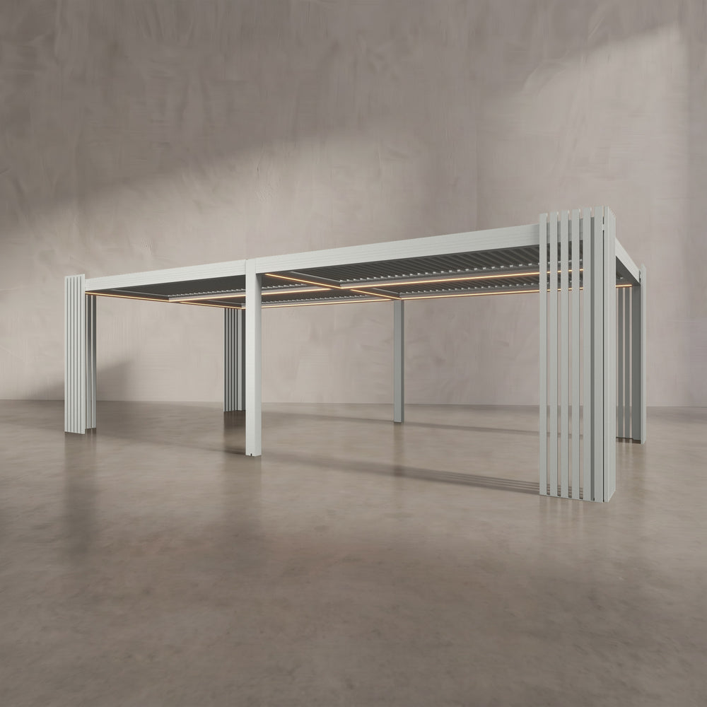 Light Stone 8m x 4m Aluminium Pergola with Corner Slat Battens