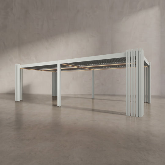 Light Stone 8m x 4m Aluminium Pergola with Corner Slat Battens