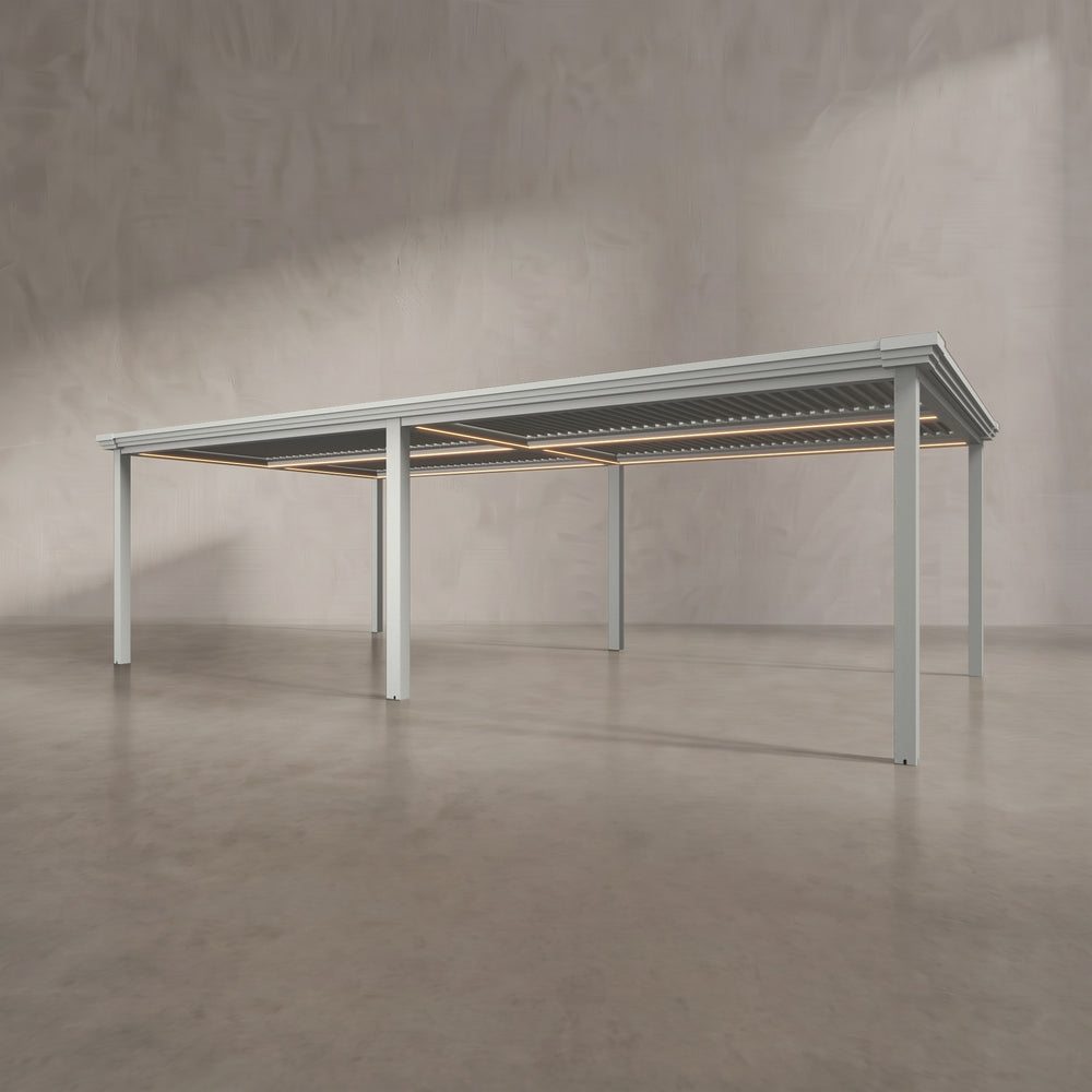 Light Stone 8m x 4m Aluminium Pergola with Modern Coving
