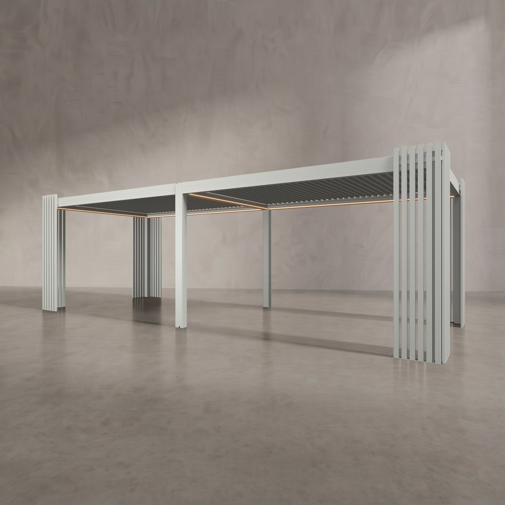 Light Stone 8m x 3m Aluminium Pergola with Corner Slat Battens