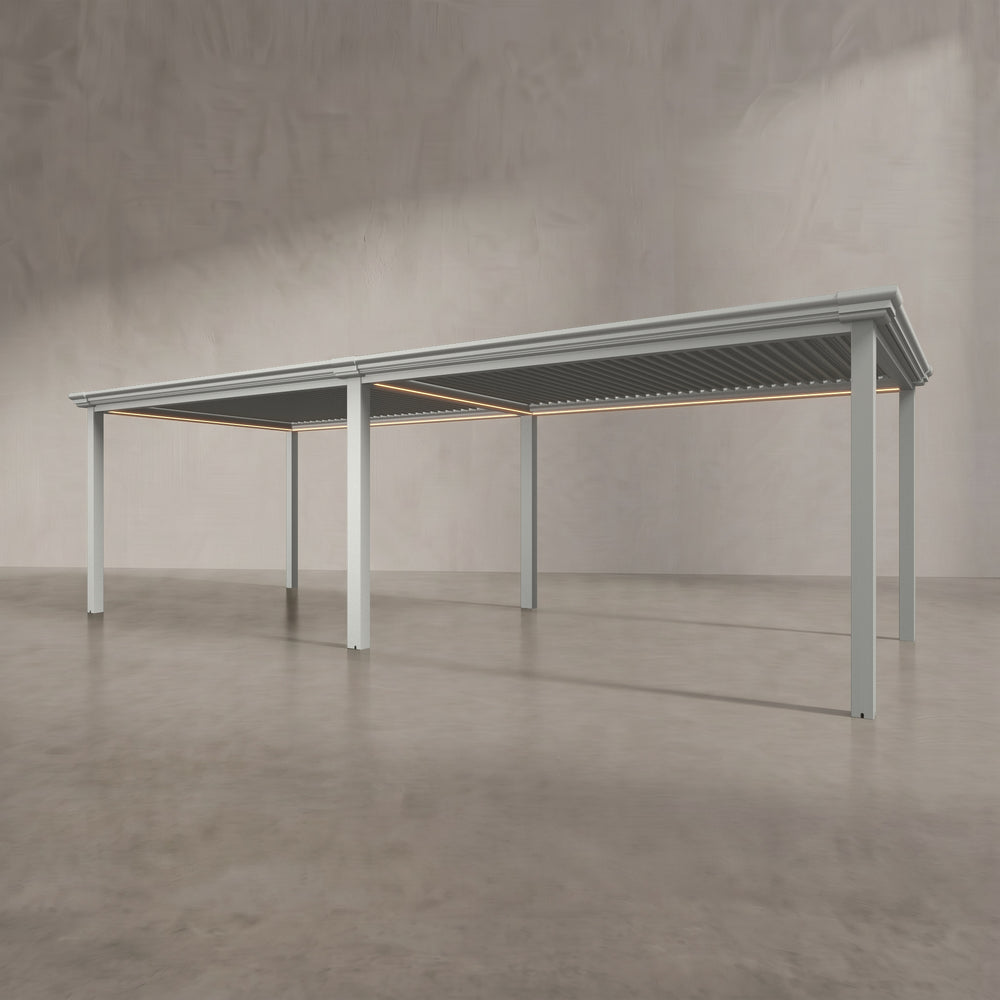 Light Stone 8m x 3m Aluminium Pergola with Traditional Coving