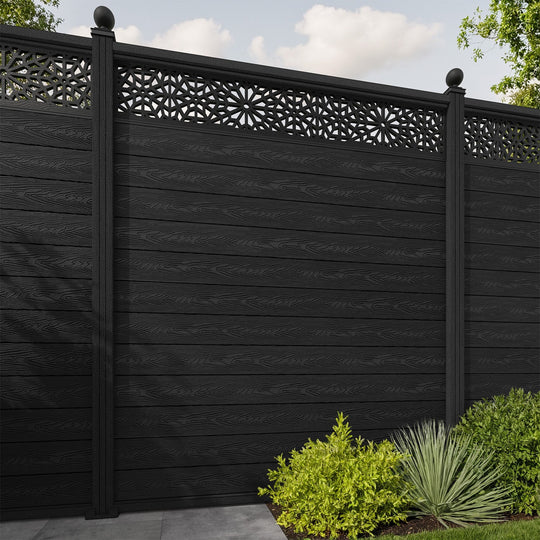 Classic Alnara Fence Panel - Black - with our composite posts