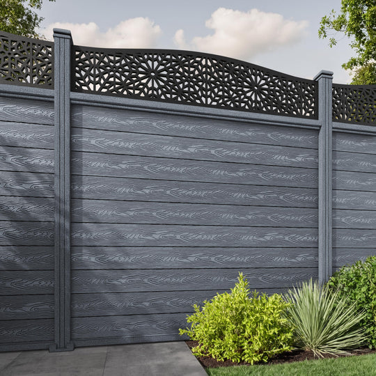 Classic Alnara Curved Top Fence Panel - Anthracite - with our composite posts