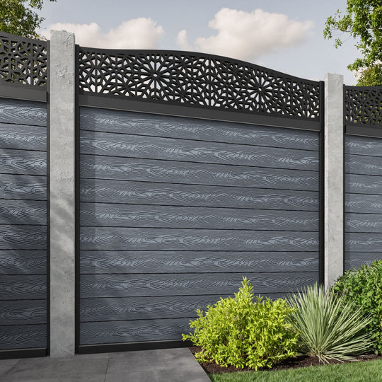 Classic Alnara Curved Top Fence Panel - Anthracite - for existing concrete posts