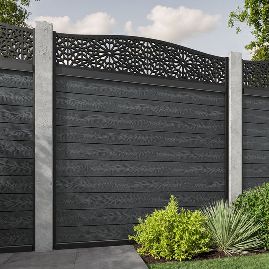 Classic Alnara Curved Top Fence Panel - Dark Grey - for existing concrete posts