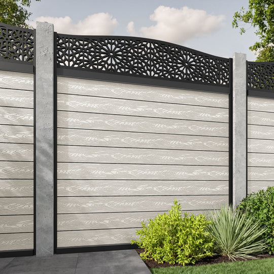 Classic Alnara Curved Top Fence Panel - Light Stone - for existing concrete posts