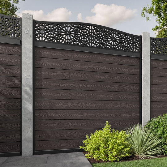Classic Alnara Curved Top Fence Panel - Mid Brown - for existing concrete posts