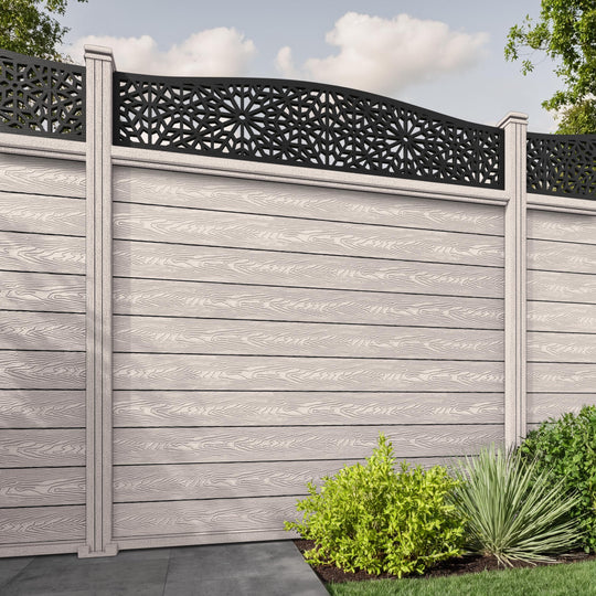 Classic Alnara Curved Top Fence Panel - Mid Stone - with our composite posts