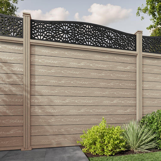 Classic Alnara Curved Top Fence Panel - Light Oak - with our composite posts