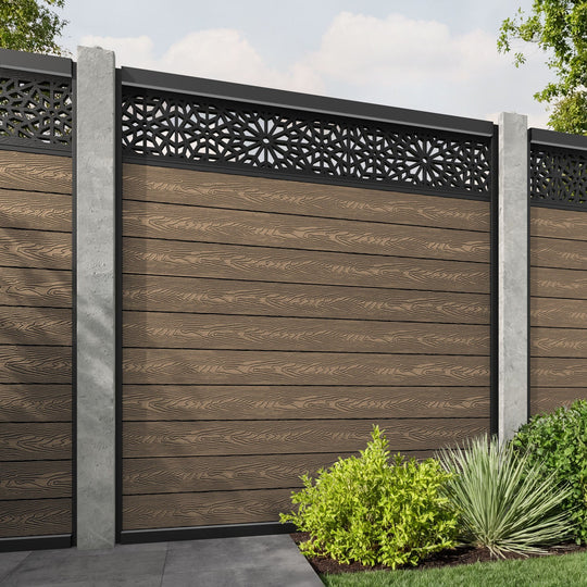 Classic Alnara Fence Panel - Teak - for existing concrete posts