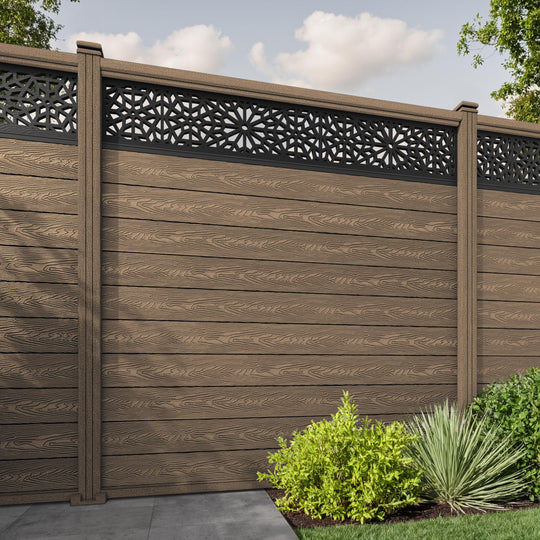 Classic Alnara Fence Panel - Teak - with our composite posts
