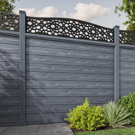 Classic Ambar Curved Top Fence Panel - Anthracite - with our composite posts