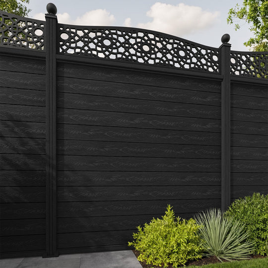Classic Ambar Curved Top Fence Panel - Black - with our composite posts