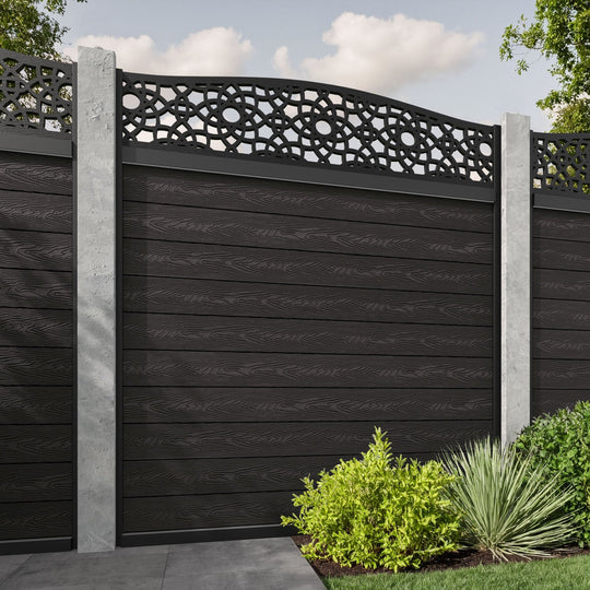 Classic Ambar Curved Top Fence Panel - Dark Oak - for existing concrete posts