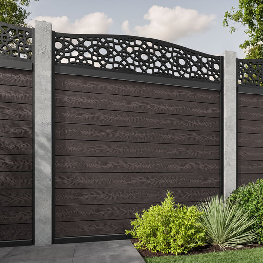 Classic Ambar Curved Top Fence Panel - Mid Brown - for existing concrete posts