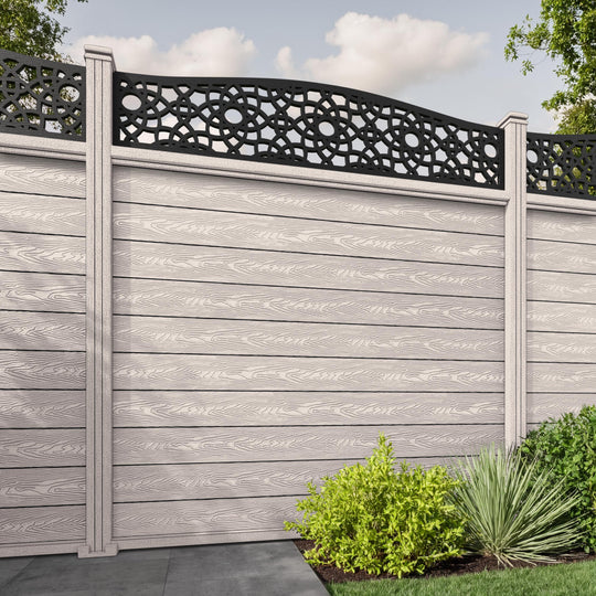 Classic Ambar Curved Top Fence Panel - Mid Stone - with our composite posts