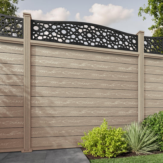 Classic Ambar Curved Top Fence Panel - Light Oak - with our composite posts