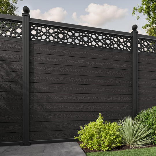 Classic Ambar Fence Panel - Dark Oak - with our aluminium posts