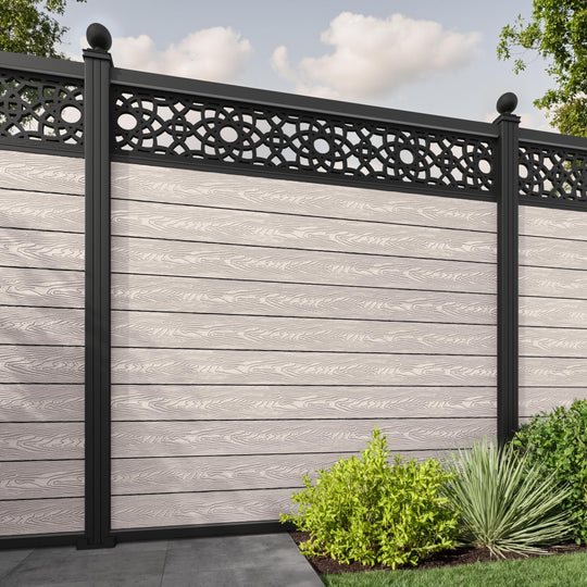 Classic Ambar Fence Panel - Mid Stone - with our aluminium posts