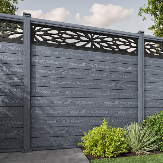 Classic Blossom Fence Panel - Anthracite - with our composite posts