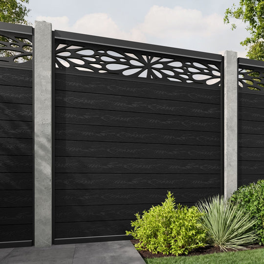 Classic Blossom Fence Panel - Black - for existing concrete posts