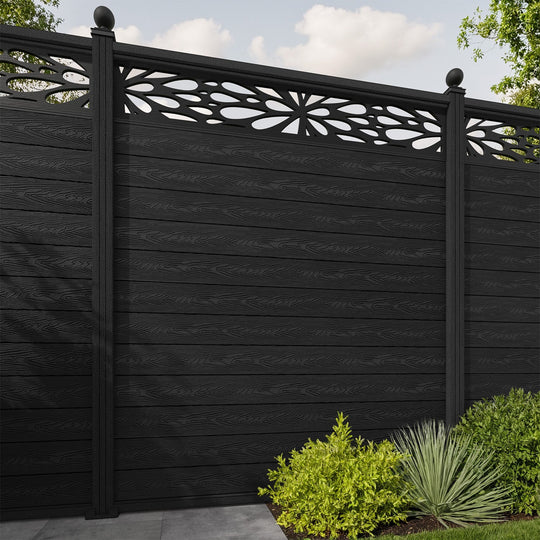 Classic Blossom Fence Panel - Black - with our composite posts
