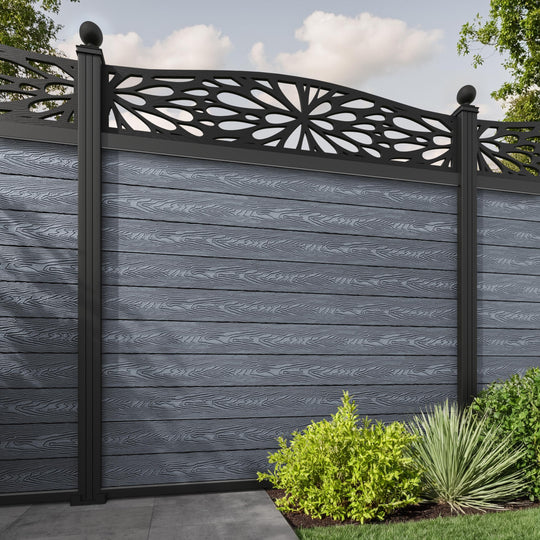 Classic Blossom Curved Top Fence Panel - Anthracite - with our aluminium posts