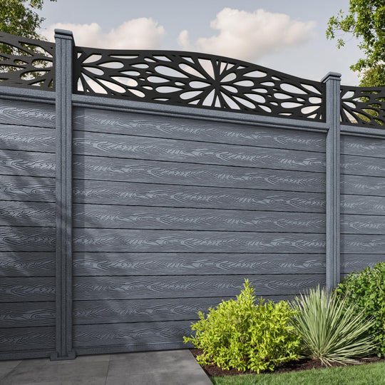 Classic Blossom Curved Top Fence Panel - Anthracite - with our composite posts