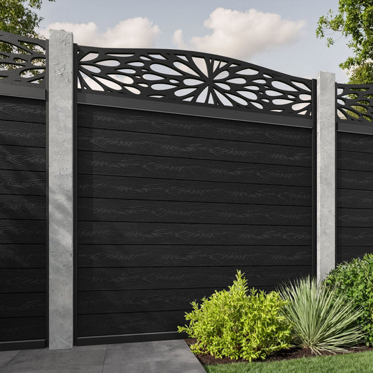 Classic Blossom Curved Top Fence Panel - Black - for existing concrete posts