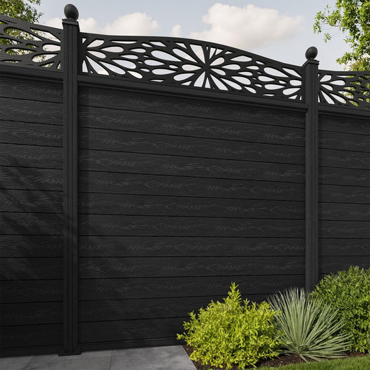 Classic Blossom Curved Top Fence Panel - Black - with our composite posts
