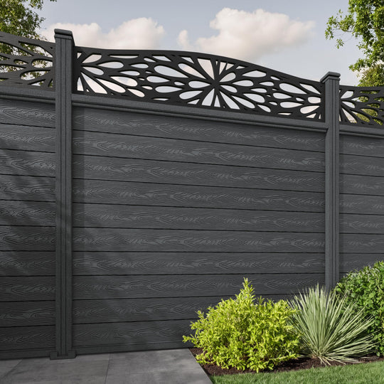 Classic Blossom Curved Top Fence Panel - Dark Grey - with our composite posts