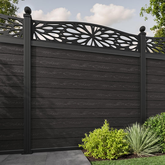 Classic Blossom Curved Top Fence Panel - Dark Oak - with our aluminium posts