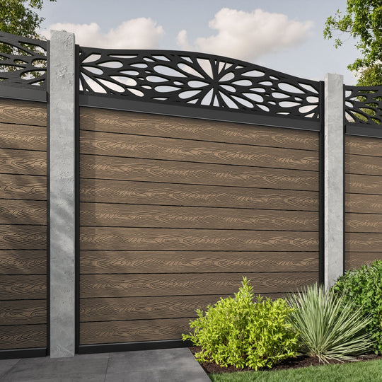 Classic Blossom Curved Top Fence Panel - Teak - for existing concrete posts