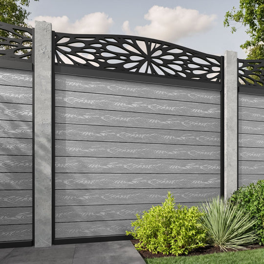 Classic Blossom Curved Top Fence Panel - Light Grey - for existing concrete posts