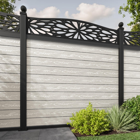 Classic Blossom Curved Top Fence Panel - Light Stone - with our aluminium posts