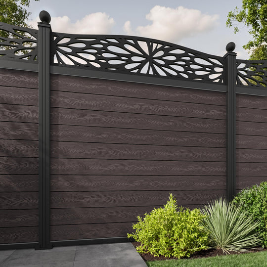 Classic Blossom Curved Top Fence Panel - Mid Brown - with our aluminium posts