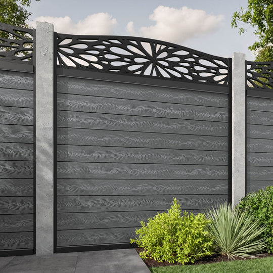 Classic Blossom Curved Top Fence Panel - Mid Grey - for existing concrete posts
