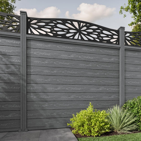 Classic Blossom Curved Top Fence Panel - Mid Grey - with our composite posts