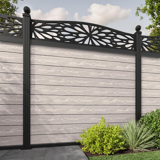 Classic Blossom Curved Top Fence Panel - Mid Stone - with our aluminium posts