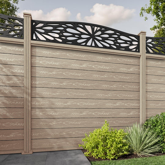 Classic Blossom Curved Top Fence Panel - Light Oak - with our composite posts