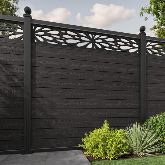 Classic Blossom Fence Panel - Dark Oak - with our aluminium posts