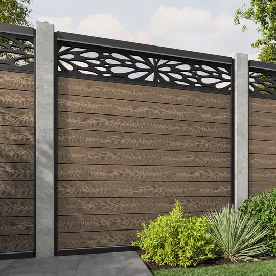 Classic Blossom Fence Panel - Teak - for existing concrete posts